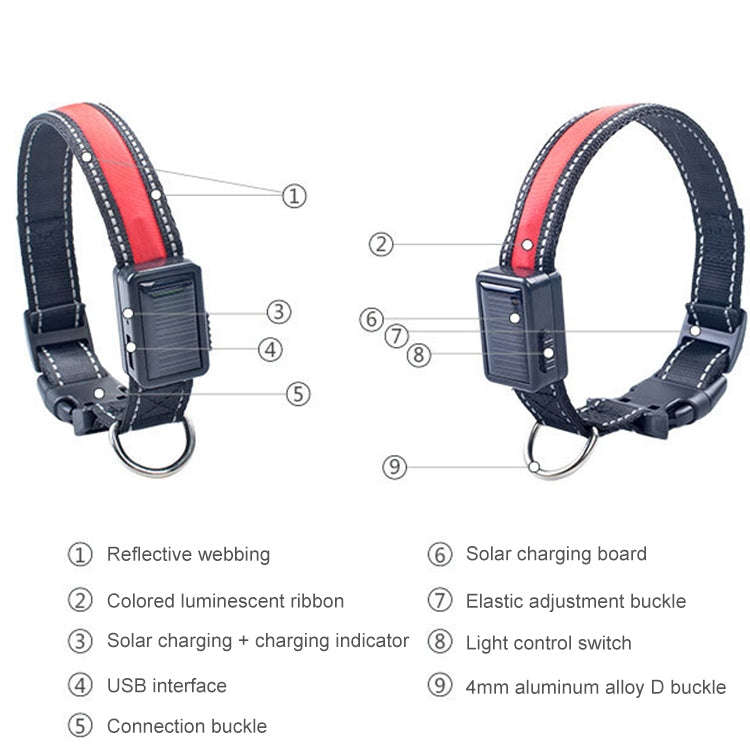 Medium and Large Dog Pet Solar + USB Charging LED Light Collar, Neck Circumference Size: L, 50-60...