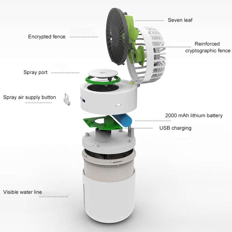 T9 Portable Adjustable USB Charging Desktop Humidifying Fan with 3 Speed Control (White)