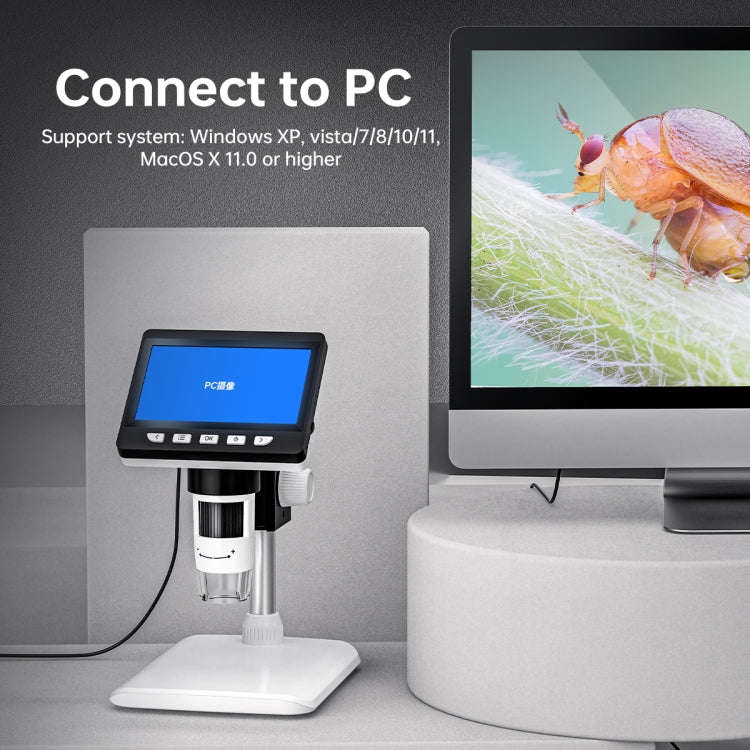 50X-1000X 1080P Portable Electronic Digital Desktop Microscope with LED Light (White)