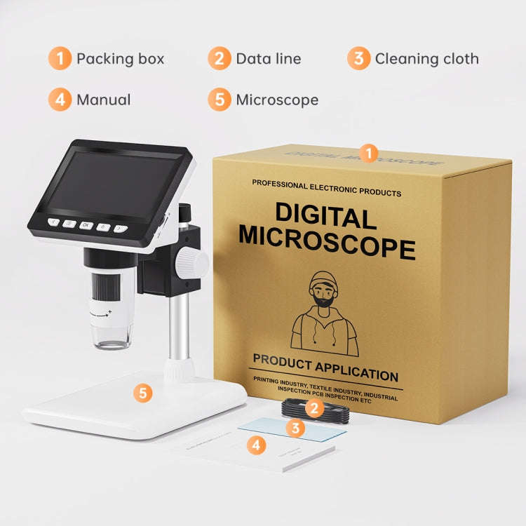 50X-1000X 1080P Portable Electronic Digital Desktop Microscope with LED Light (White)