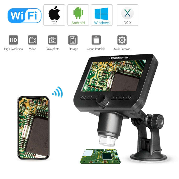 inskam317 1080P 4.3 inch LCD Screen WiFi HD Digital Microscope, Sucker Bracket
