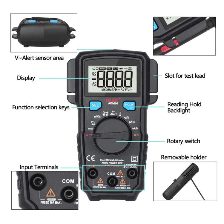BSIDE ADM66 Handheld Household 6000 Count AC / DC Current Voltage Capacitor Automatic Range Multi...
