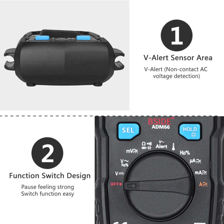 BSIDE ADM66 Handheld Household 6000 Count AC / DC Current Voltage Capacitor Automatic Range Multi...