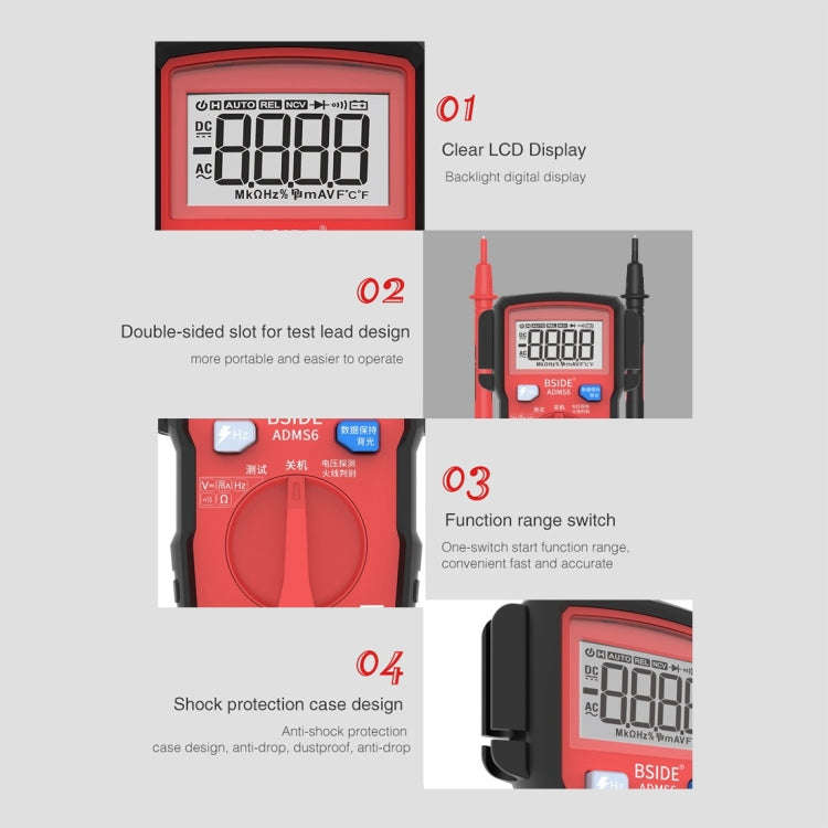 BSIDE ADMS6 High-precision Fully Automatic Small Digital Intelligent Multimeter with HD Digital D...