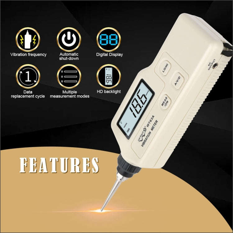 Wintact WT63A Vibration Meter Digital Tester Vibrometer Analyzer Acceleration Velocity(Black Red)