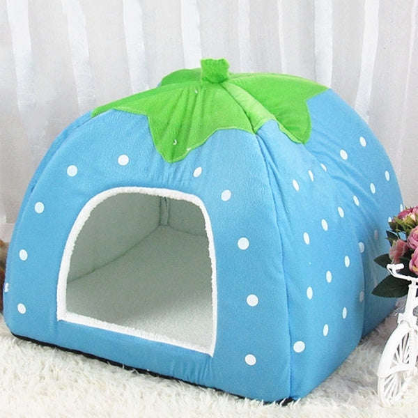 Strawberry Shaped Foldable Short Plush Pet House Nest, Size: XS
