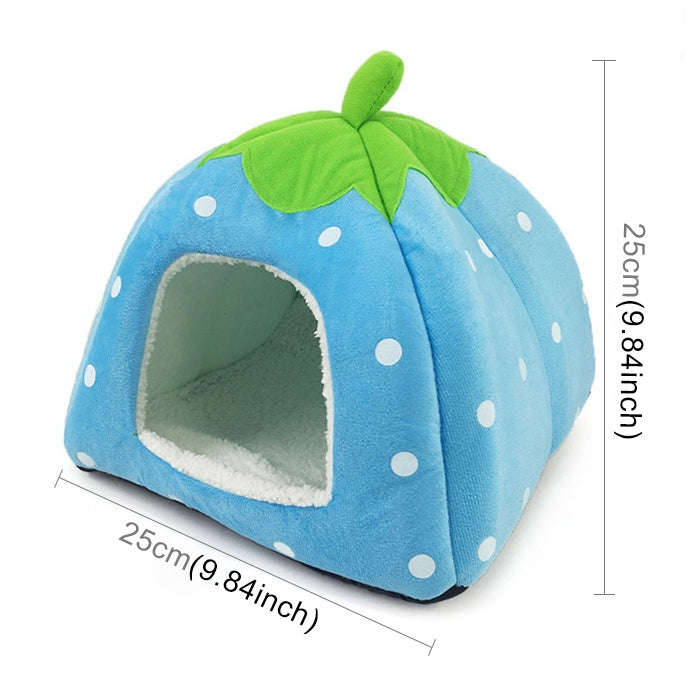 Strawberry Shaped Foldable Short Plush Pet House Nest, Size: XS