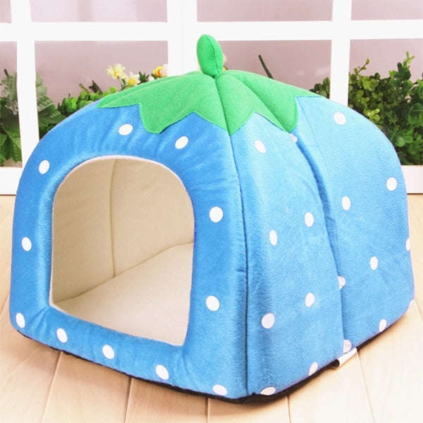 Strawberry Shaped Foldable Short Plush Pet House Nest, Size: XS
