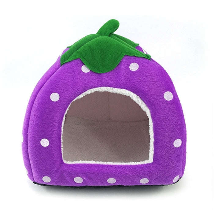 Strawberry Shaped Foldable Short Plush Pet House Nest, Size: XS