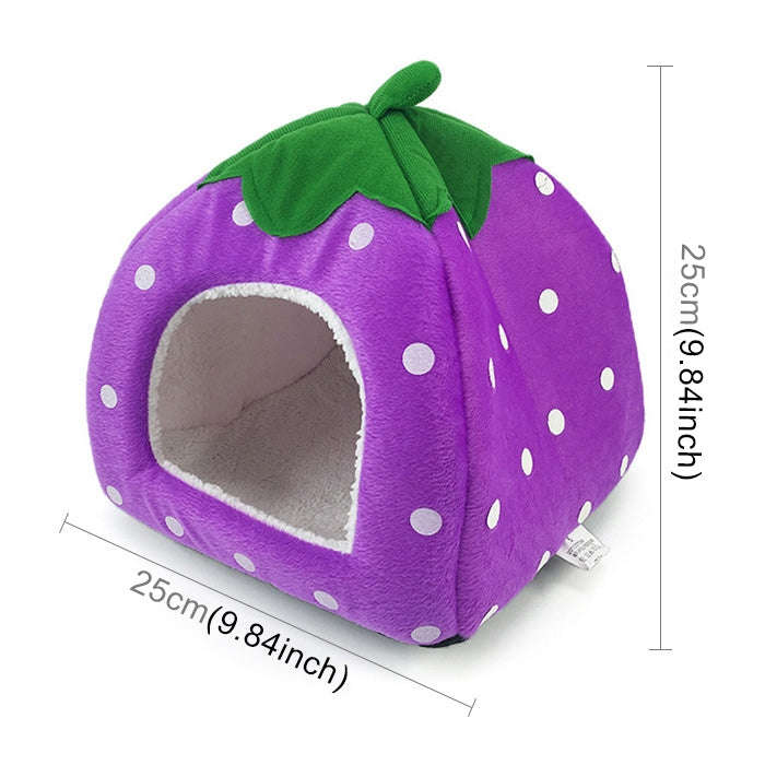 Strawberry Shaped Foldable Short Plush Pet House Nest, Size: XS