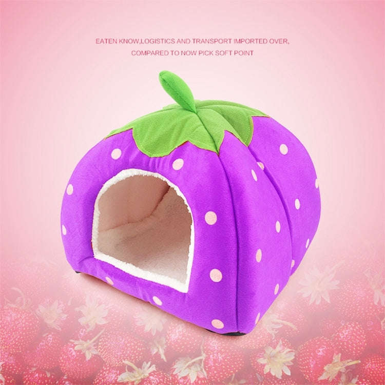 Strawberry Shaped Foldable Short Plush Pet House Nest, Size: XS