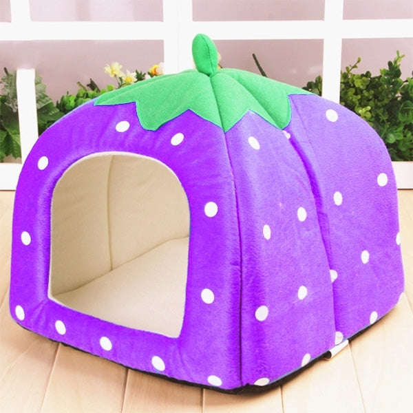 Strawberry Shaped Foldable Short Plush Pet House Nest, Size: XS