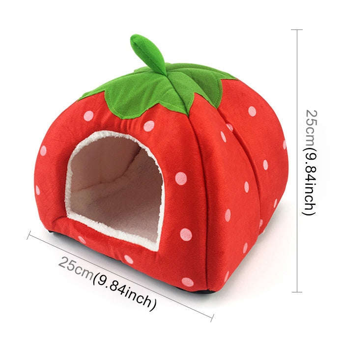 Strawberry Shaped Foldable Short Plush Pet House Nest, Size: XS