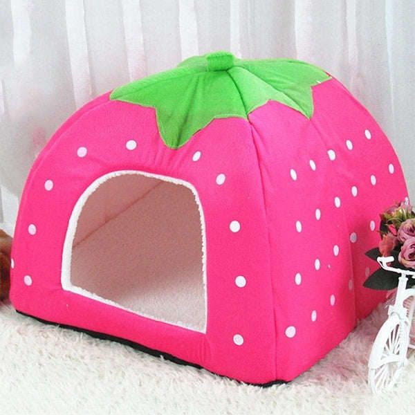 Strawberry Shaped Foldable Short Plush Pet House Nest, Size: S(Pink)