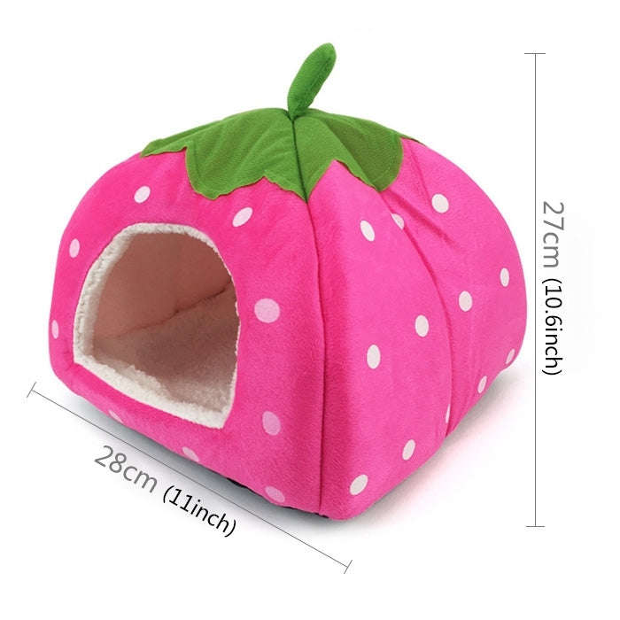 Strawberry Shaped Foldable Short Plush Pet House Nest, Size: S(Pink)