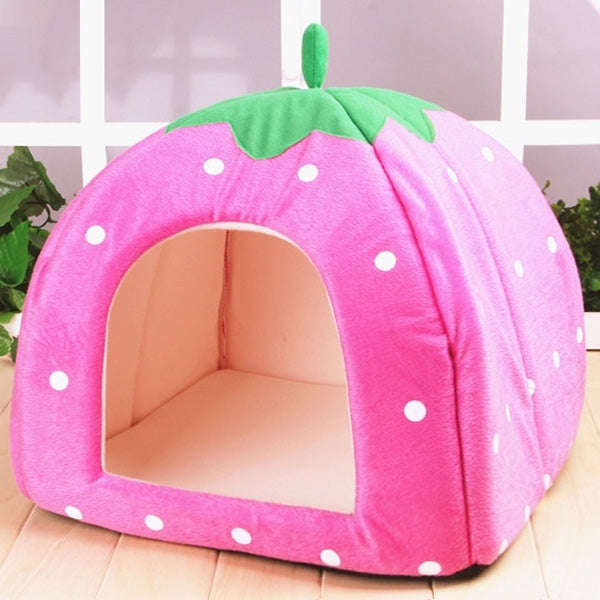 Strawberry Shaped Foldable Short Plush Pet House Nest, Size: S(Pink)