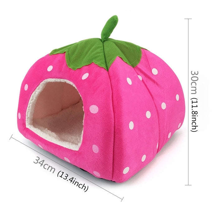 Strawberry Shaped Foldable Short Plush Pet House Nest, Size: M(Pink)