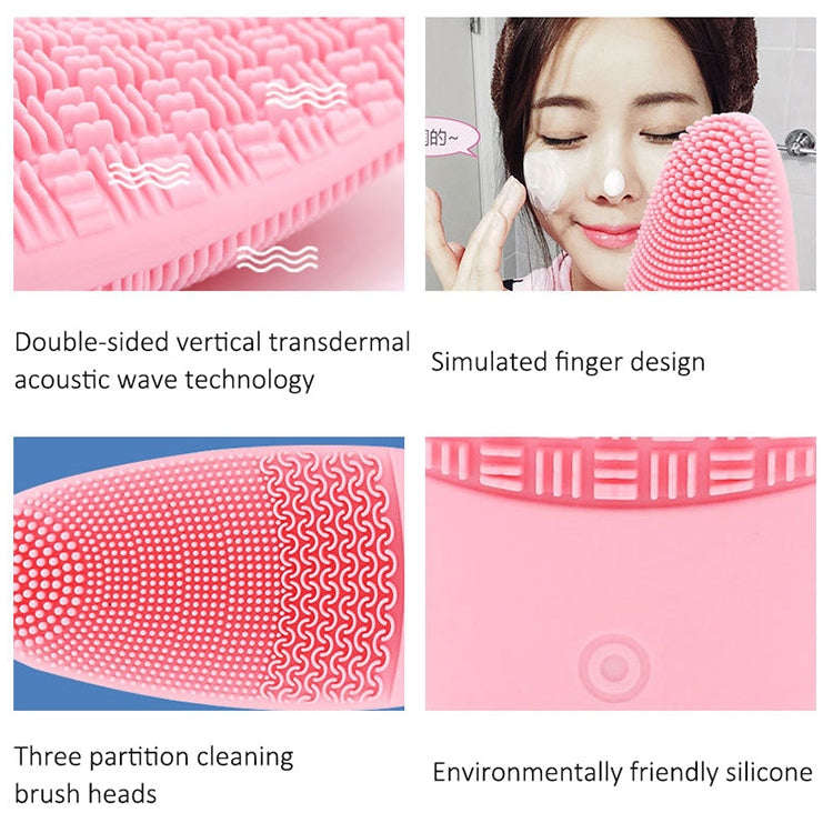 CNaier AE-618 Battery-powered Silicone Acoustic Wave Face Skin Care Electric Facial Cleanser (Green)