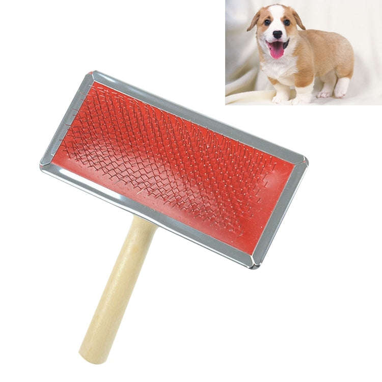 Soft Curve Needled Manual Bristles Grooming Cleaning Brush with Wood Handle for Pet,  Size: L, Ra...