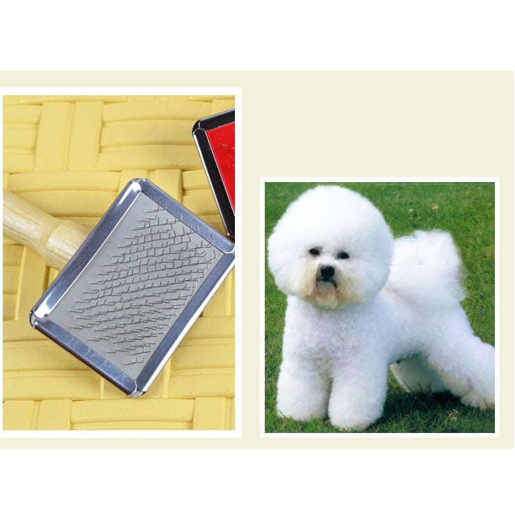 Soft Curve Needled Manual Bristles Grooming Cleaning Brush with Wood Handle for Pet,  Size: L, Ra...