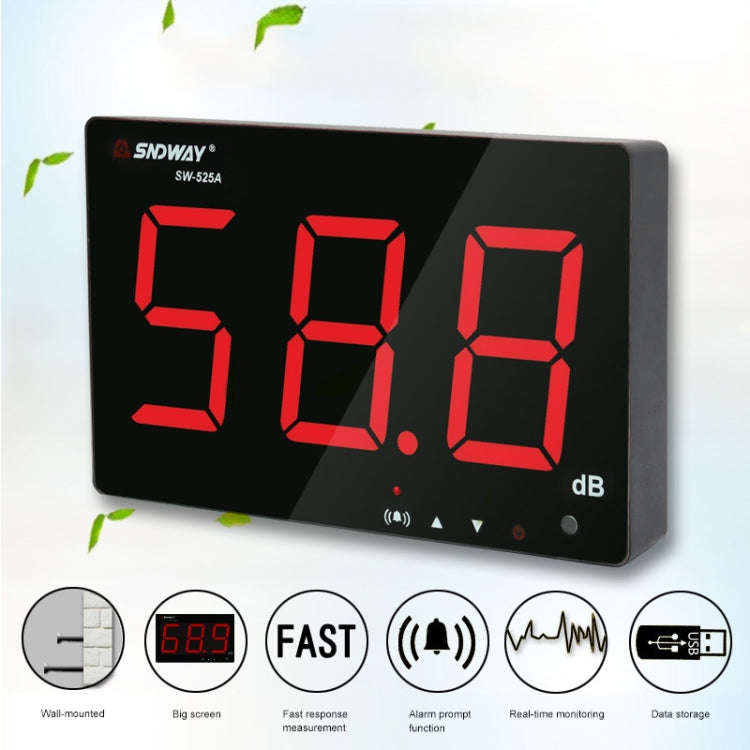 SNDWAY SW526A Wall-mounted DB Sound Level Meter Noise Tester with Large Screen 18-inch Display