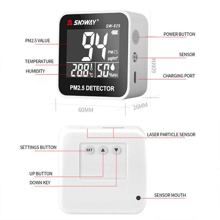 SNDWAY SW-825 Micro USB Charging Desktop Air Quality Real-time Purification Detector with HiD LED...