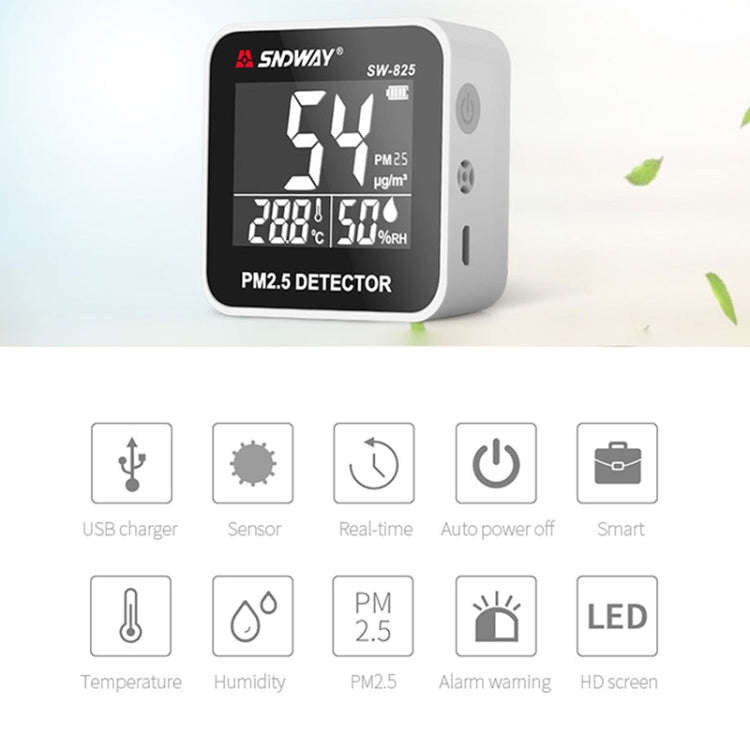 SNDWAY SW-825 Micro USB Charging Desktop Air Quality Real-time Purification Detector with HiD LED...