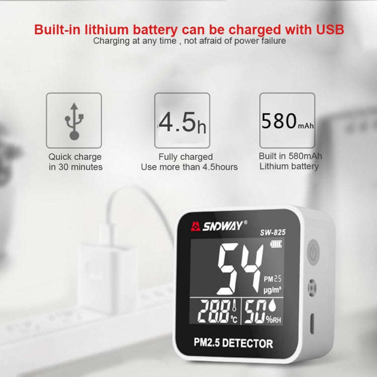 SNDWAY SW-825 Micro USB Charging Desktop Air Quality Real-time Purification Detector with HiD LED...