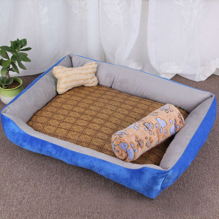 Dog Bone Pattern Big Soft Warm Kennel Pet Dog Cat Mat Blanket, with Rattan Mat & Blanket Size: S,...