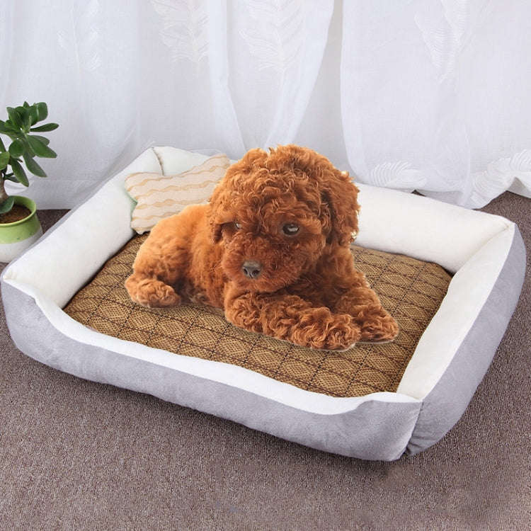 Dog Bone Pattern Big Soft Warm Kennel Pet Dog Cat Mat Blanket, with Rattan Mat Size: M, 70×50×1...