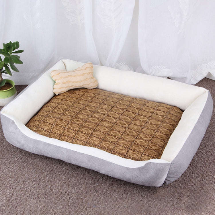 Dog Bone Pattern Big Soft Warm Kennel Pet Dog Cat Mat Blanket,  with Rattan Mat Size: XL, 90×70...