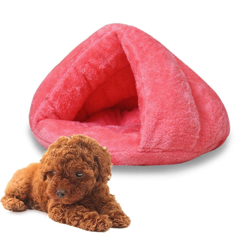 Triangular Cat Kennel Warm Thicken Mongolian Yurt Pet Dogs Cats House Size: M, 40×40×30cm (Pink)