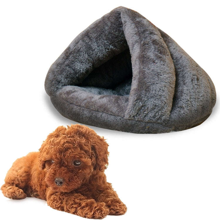 Triangular Cat Kennel Warm Thicken Mongolian Yurt Pet Dogs Cats House Size: M, 40×40×30cm (Grey)