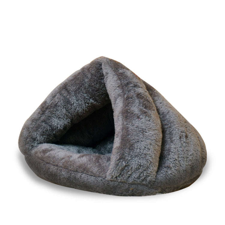 Triangular Cat Kennel Warm Thicken Mongolian Yurt Pet Dogs Cats House Size: M, 40×40×30cm (Grey)