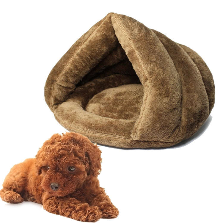 Triangular Cat Kennel Warm Thicken Mongolian Yurt Pet Dogs Cats House Size: M, 40×40×30cm (Brown)
