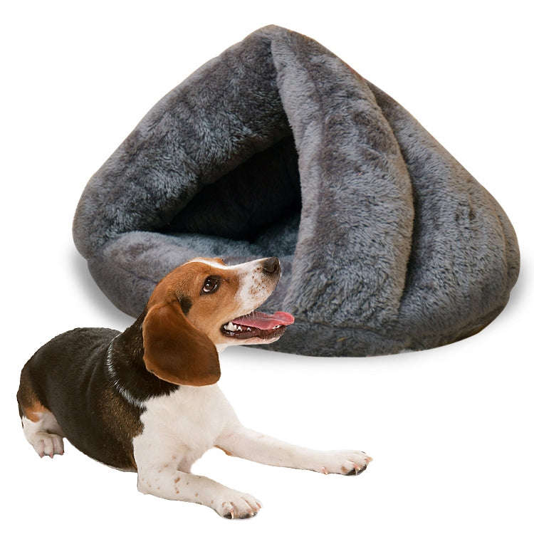 Triangular Cat Kennel Warm Thicken Mongolian Yurt Pet Dogs Cats House Size: L, 45×45×33cm (Grey)