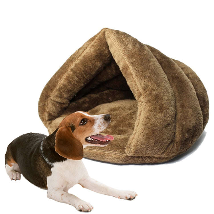 Triangular Cat Kennel Warm Thicken Mongolian Yurt Pet Dogs Cats House Size: L, 45×45×33cm (Brown)