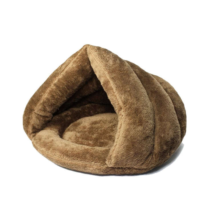 Triangular Cat Kennel Warm Thicken Mongolian Yurt Pet Dogs Cats House Size: L, 45×45×33cm (Brown)