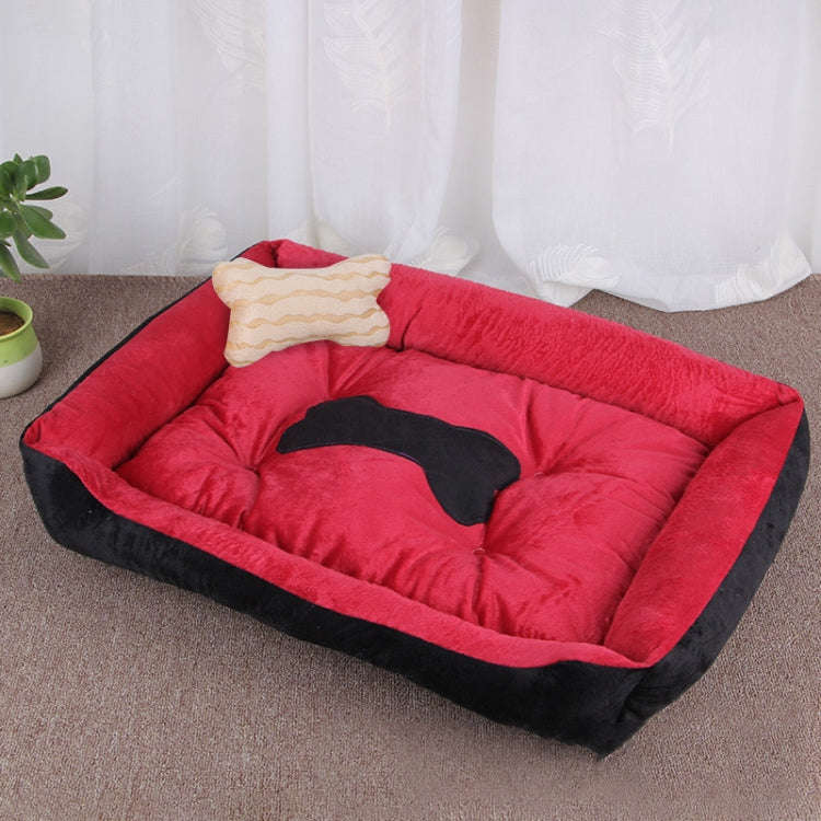 Dog Bone Pattern Big Soft Warm Kennel Pet Dog Cat Mat Blanket, Size: XS, 50×40×15cm (Black Red)