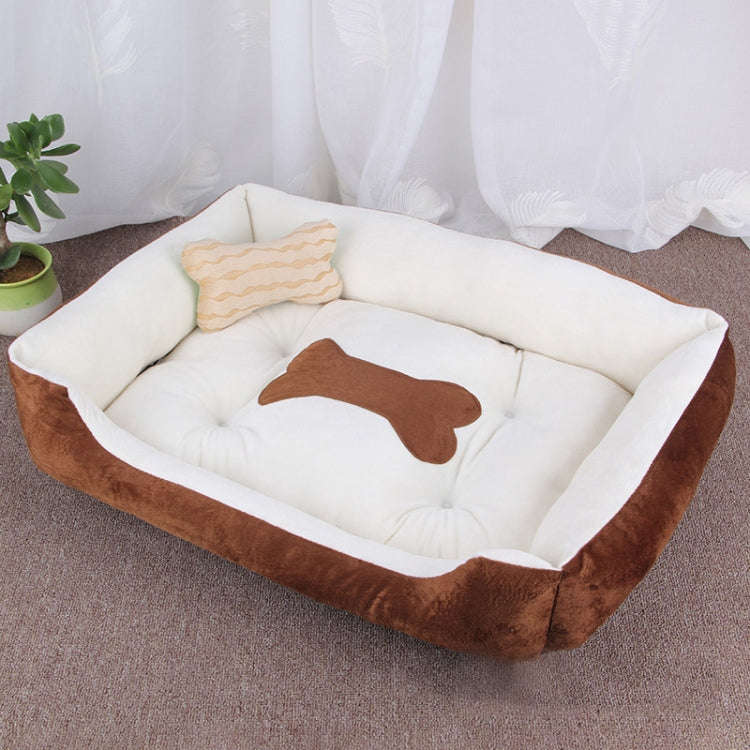 Dog Bone Pattern Big Soft Warm Kennel Pet Dog Cat Mat Blanket, Size: XL, 90×70×15cm(Brown White)