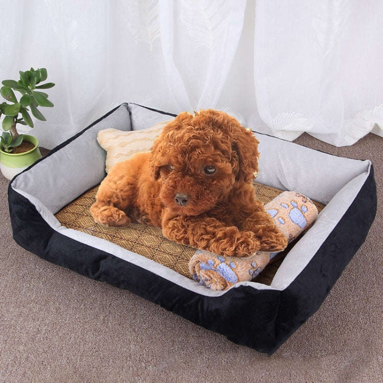 Dog Bone Pattern Big Soft Warm Kennel Pet Dog Cat Mat Blanket, with Rattan Mat & Blanket Size: L,...