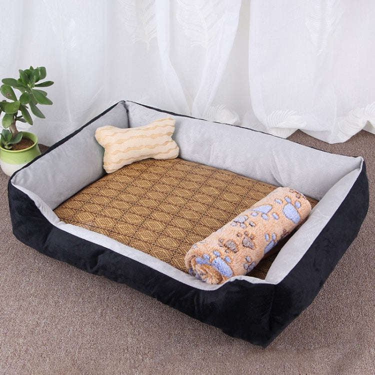 Dog Bone Pattern Big Soft Warm Kennel Pet Dog Cat Mat Blanket, with Rattan Mat & Blanket Size: L,...