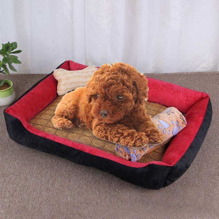 Dog Bone Pattern Big Soft Warm Kennel Pet Dog Cat Mat Blanket, with Rattan Mat & Blanket Size: L,...