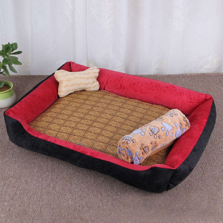 Dog Bone Pattern Big Soft Warm Kennel Pet Dog Cat Mat Blanket, with Rattan Mat & Blanket Size: L,...