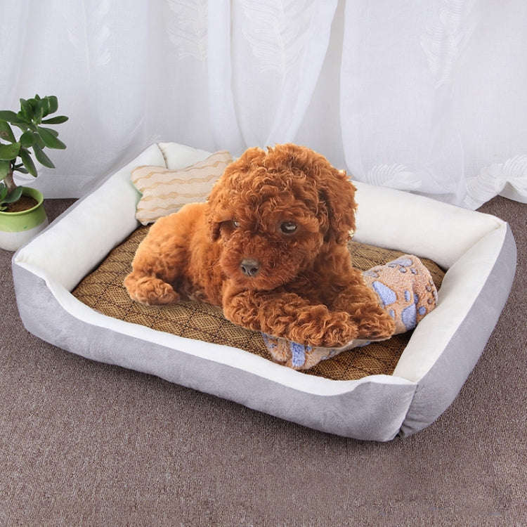 Dog Bone Pattern Big Soft Warm Kennel Pet Dog Cat Mat Blanket, with Rattan Mat & Blanket Size: M,...