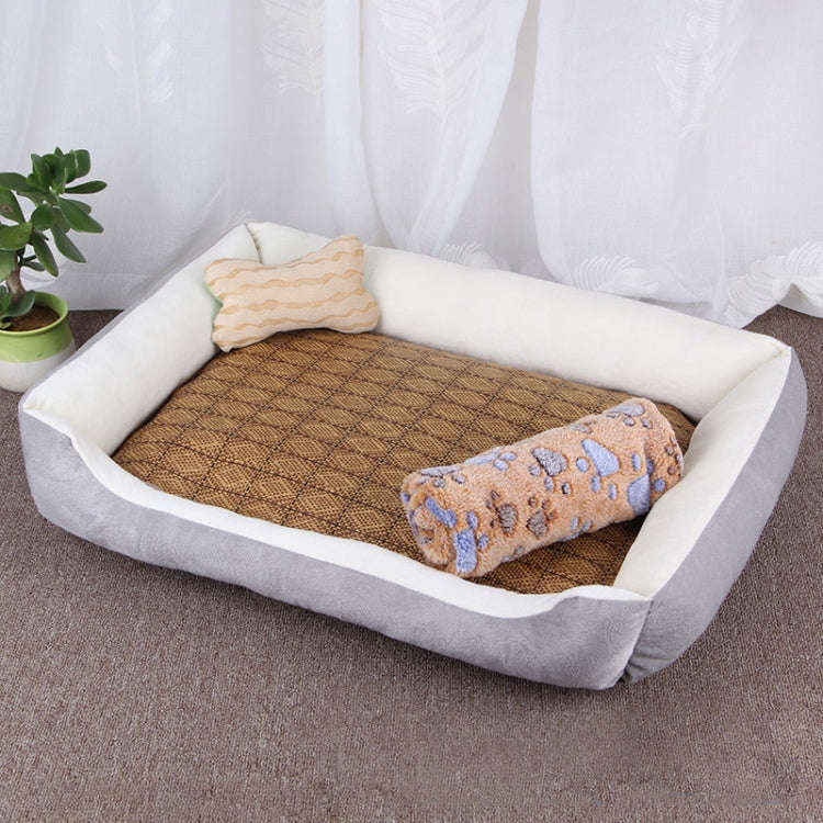 Dog Bone Pattern Big Soft Warm Kennel Pet Dog Cat Mat Blanket, with Rattan Mat & Blanket Size: M,...