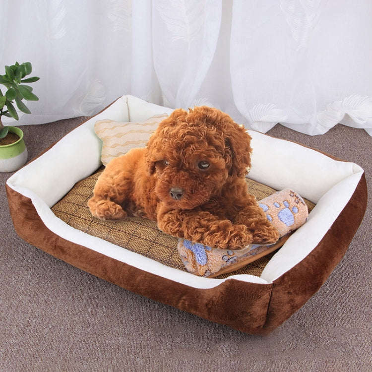 Dog Bone Pattern Big Soft Warm Kennel Pet Dog Cat Mat Blanket, with Rattan Mat & Blanket Size: M,...