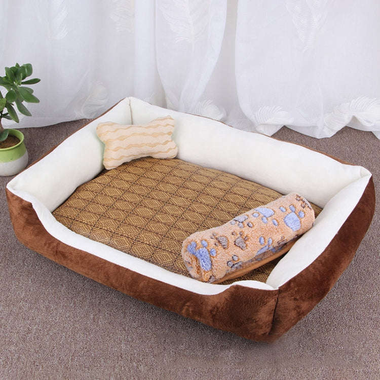 Dog Bone Pattern Big Soft Warm Kennel Pet Dog Cat Mat Blanket, with Rattan Mat & Blanket Size: M,...