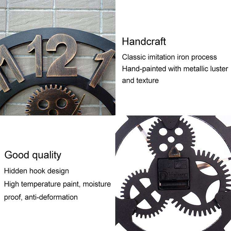 Retro Wooden Round Single-sided Gear Clock Arabic Number Wall Clock, Diameter: 70cm (Silver)