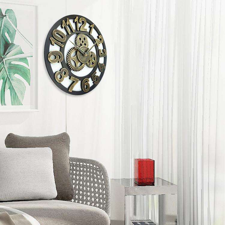 Retro Wooden Round Single-sided Gear Clock Arabic Number Wall Clock, Diameter: 70cm (Gold)